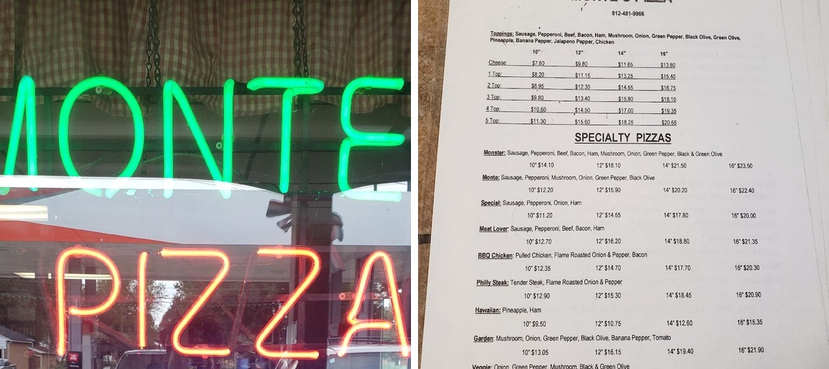Monte's Pizza Menu